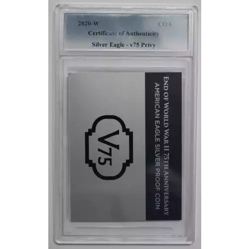 2020-W Silver Eagle Proof End of World War 2 V75 Privy PCGS PR70DCAM First Day of Issue. Signed by American Entrepreneur Mark Cuban 
Mintage: 75,000

Includes PCGS Slabbed Certificate of Authenticity (3)